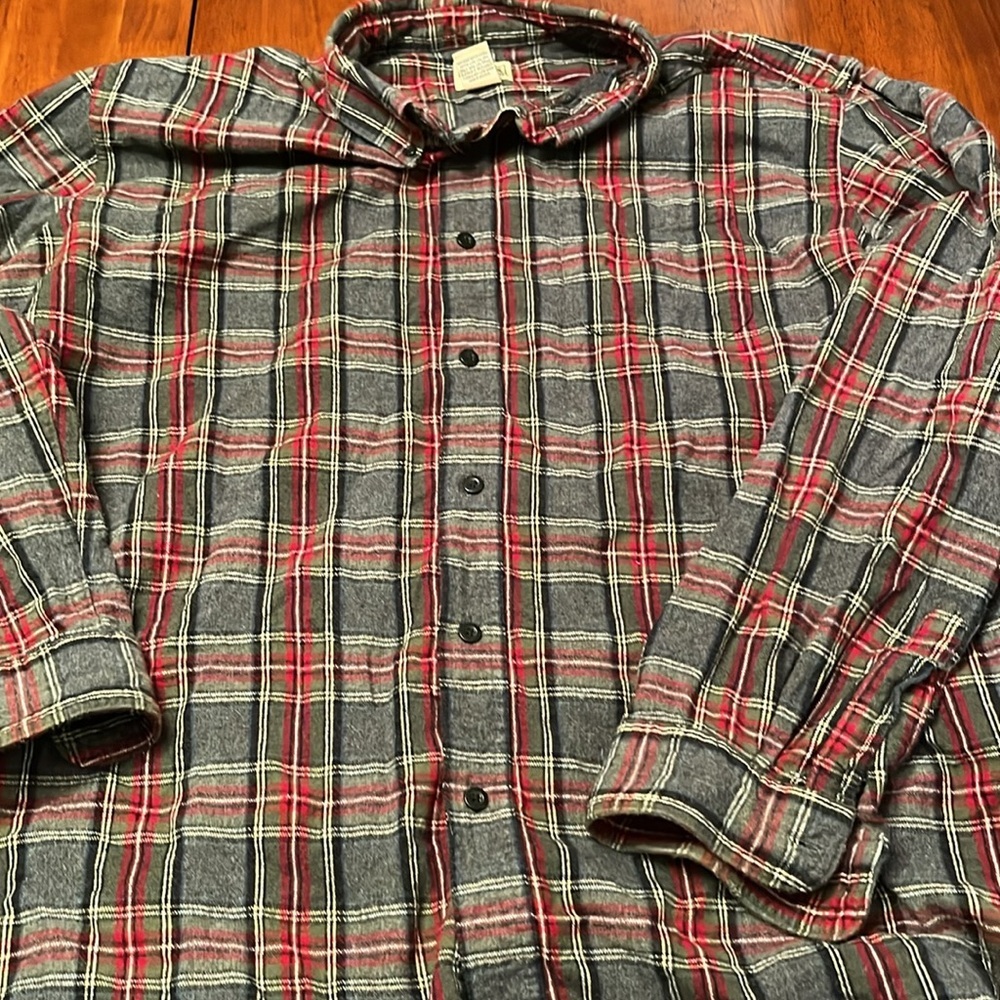 L.L. Bean Gray and Red Casual Button Down Shirt Traditional Fit Vtg 228061 XXL